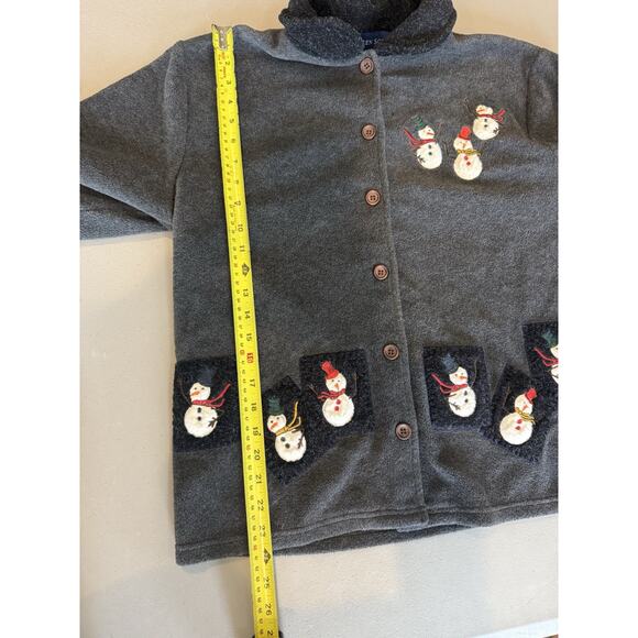 Vintage Karen Scott Womens Christmas Snowman Cardigan Size M Embroidered Holiday - Picture 9 of 11